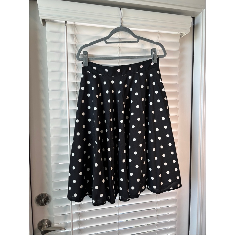 Elegant Black A-Line Skirt with White Polka Dots